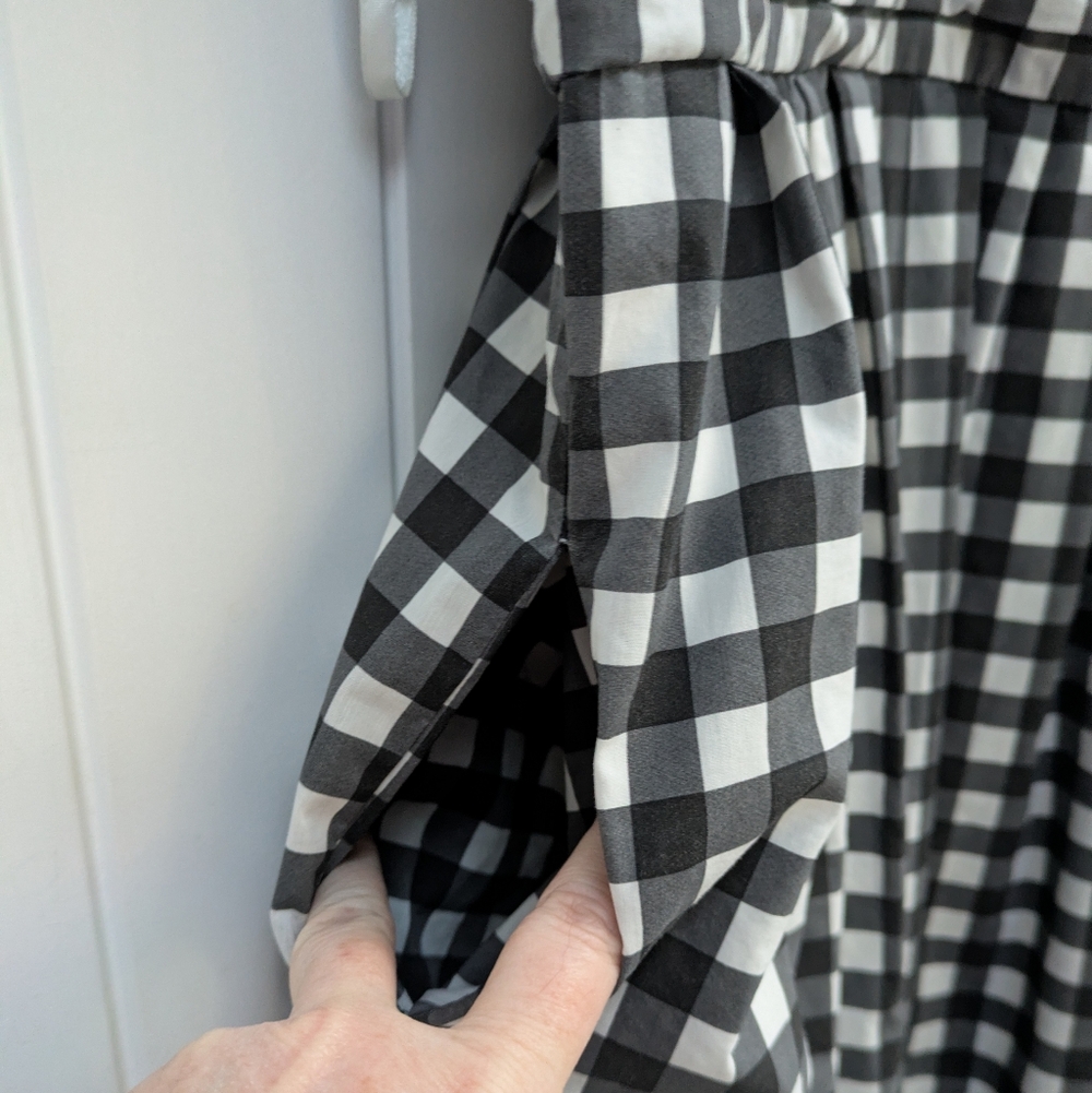 Banana Republic Factory Black and White Gingham Midi Dress with POCKETS!! - Picture 3 of 9